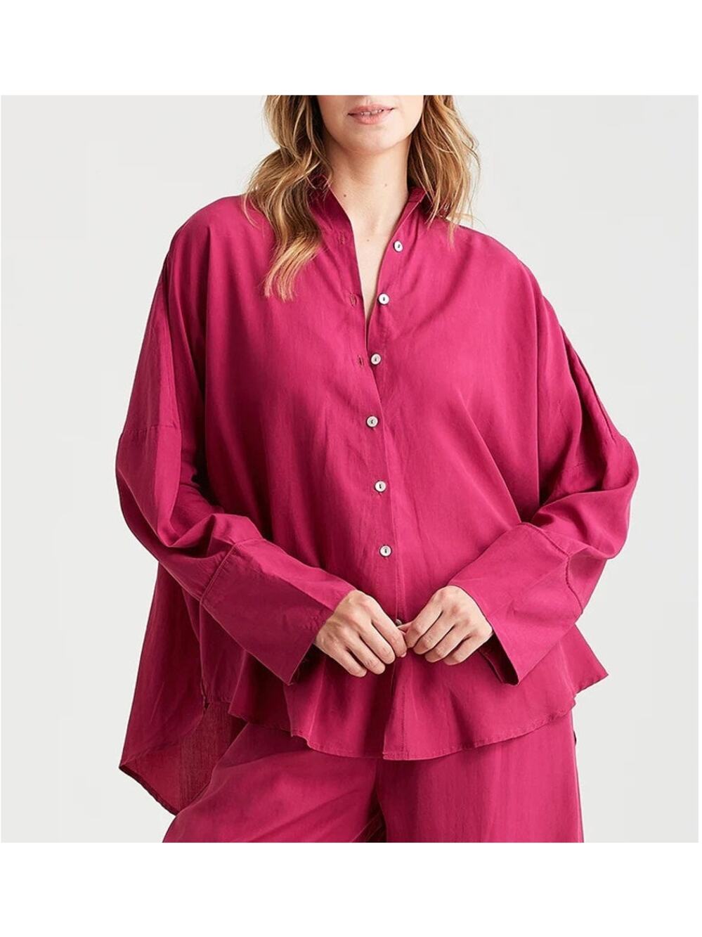 [Papinelle] Pink Amelie Long Sleeve Oversized Relaxed Fit Pajama Shirt Sz Large